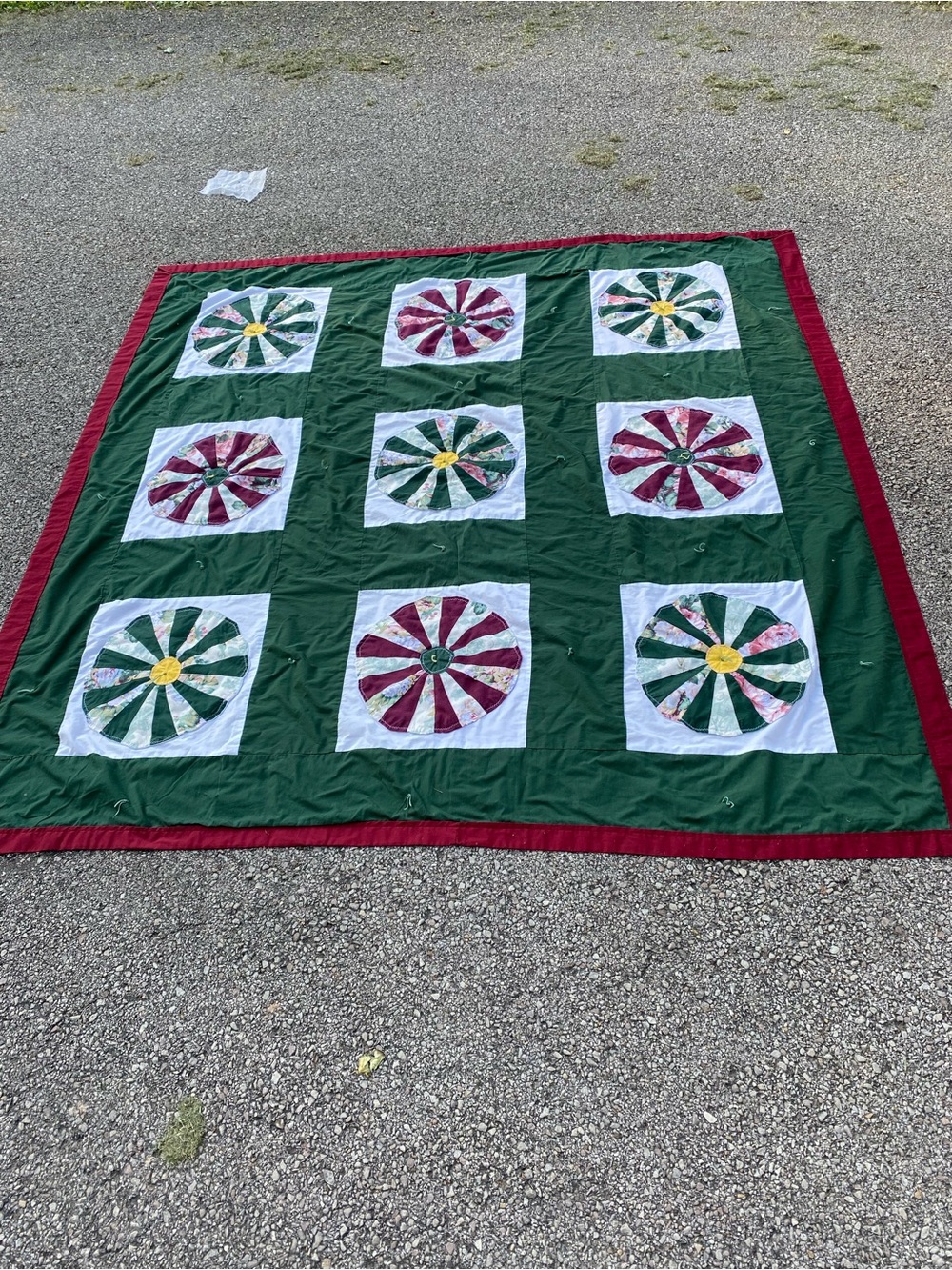 Handmade Green and Red Patchwork Quilt - Festive Home Bedding